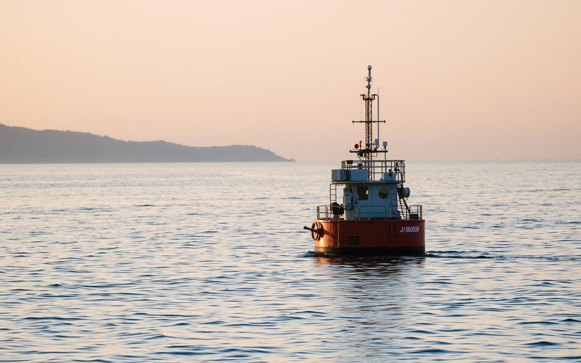Embarcação de monitorização ambiental a operar no mar